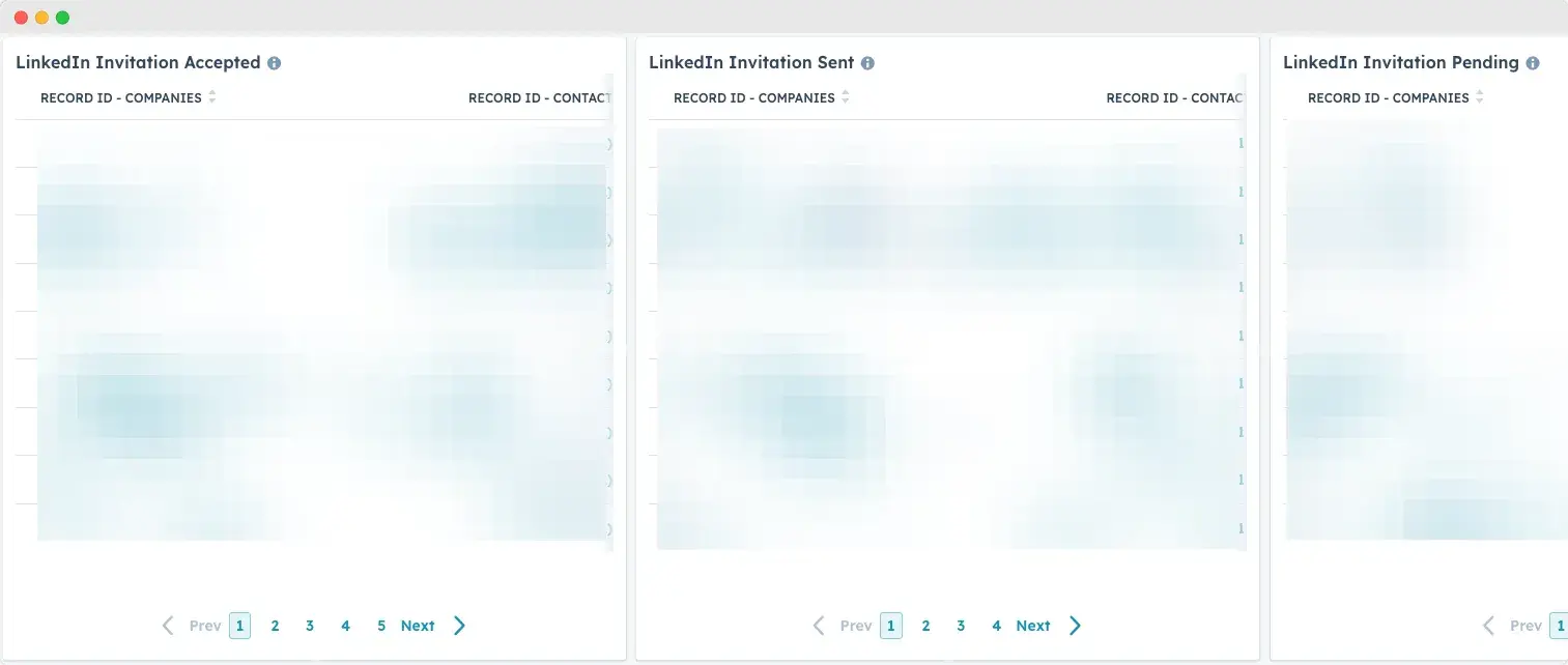 HubSpot contact list to see LinkedIn connections sent