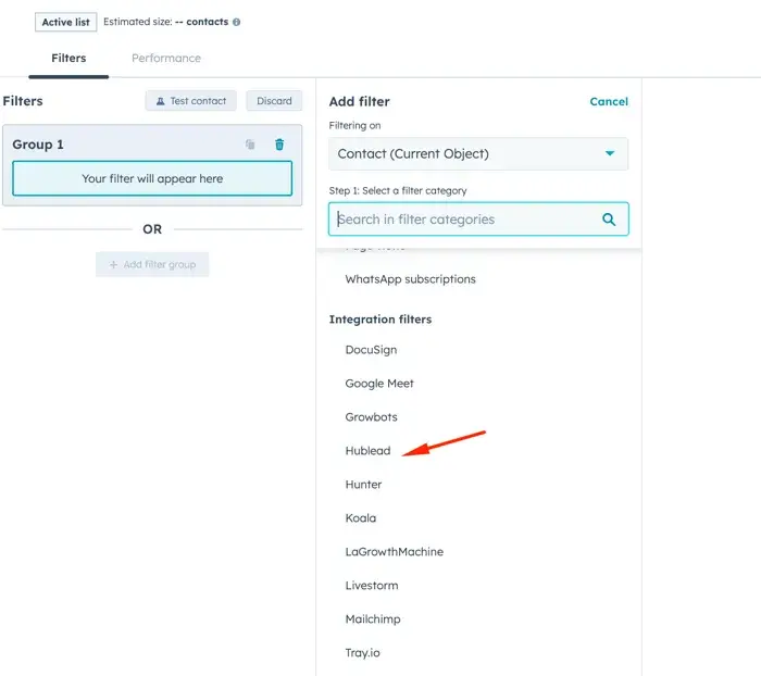 Hublead find custom event in hubspot contact list