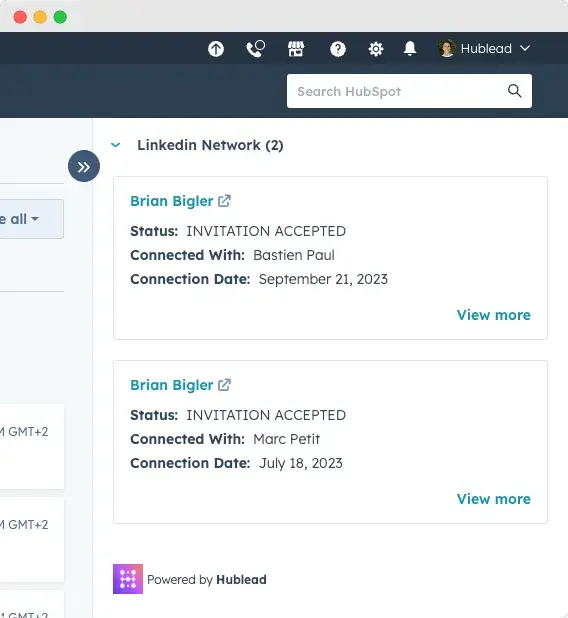 View linkedin invitations on HubSpot contact